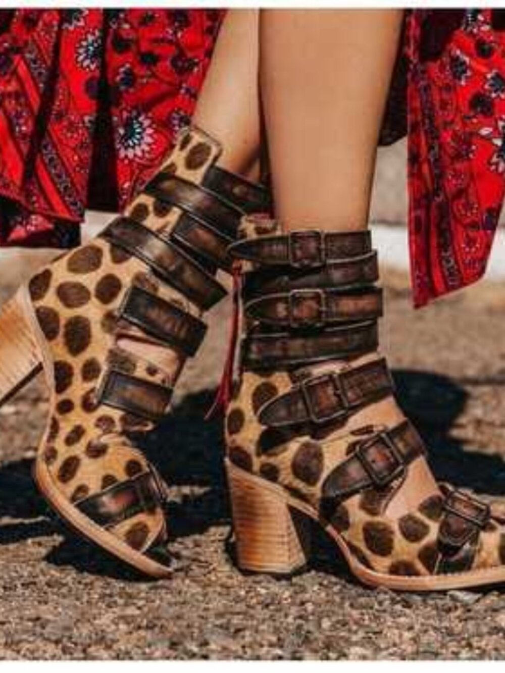 Freebird by Steven Bond Leopard Calf Hair Heeled Sandal Boots Size 7